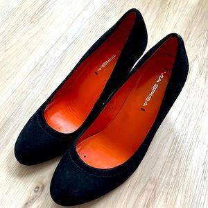Via Spiga Black Suede Wedge Pumps